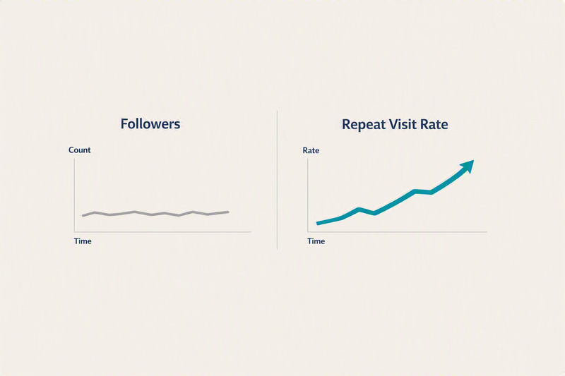 Comparison graphic showing flat social follower growth versus upward-trending email open rates and wine club retention metrics